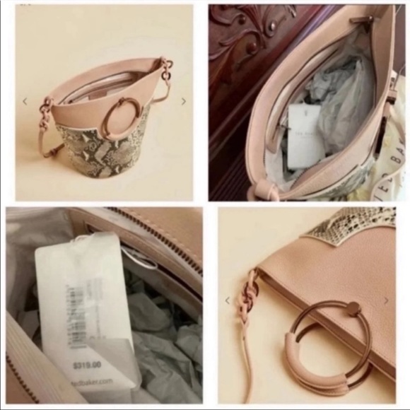 🎀NWT🎀Ted Baker Uber-Chic Snakeskin Print Leather 2-Way Bucket Bag - Picture 15 of 16